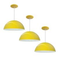 Kit 3 Luminária Pendente Meia Lua 40cm Interior Branco Brilho Fiação 110/220v