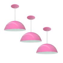 Kit 3 Luminária Pendente Meia Lua 50cm Interior Branco Brilho Com Fiação 110/220v