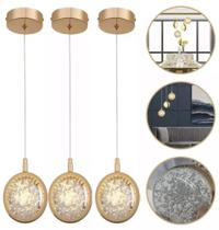 kit 3 Luminária Pendente Refletor Led Bola bolhas Saturno Cristal Redondo Brilho