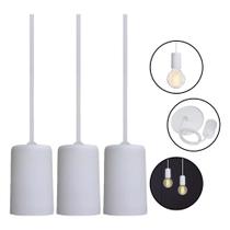 Kit 3 Luminaria Pendente Simples Cabo 80cm Branco Vintage