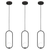 Kit 3 Luminária Pendente Teto Lustre Arco Globo Quarto Preto