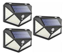 Kit 3 Luminária Solar 100 Led Sensor Presença Parede Externa