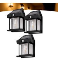 Kit 3 Luminária Solar Jardim Led 600x Branco Quente Ambar Spot Parede Com Sensor Movimento Arandela