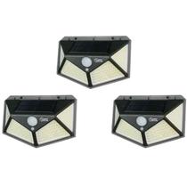Kit 3 Luminária Solar Parede 100 Led Sensor Com 3 Funções