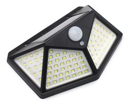 Kit 3 Luminária Solar Parede 100led Sensor Presença 3 Funçõe Cor Preto 3,7