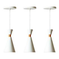 Kit 3 Luminárias Cone Mini Pequim Branco Com Cobre 24cm