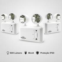 Kit 3 Luminárias de Emergência Bloco Autônomo 2 Faróis 3W Blumenau 6500K Branco Frio Bivolt Kit 3 Luminárias de Emergência Bloco Autônomo 2 Faróis 3W Blumenau 6500K Branco Frio Bivolt