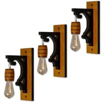 Kit 3 Luminárias de Parede Arandela Colonial Barril em Madeira Maciça Retrô Vintage Rústica Ideal para Sítios Pergolados Chácaras Chalé
