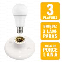 Kit 3 Luminárias de Teto Plafon Taschibra Porcelana Redondo Com Lâmpadas