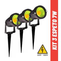 Kit 3 Luminárias Elétrica Espeto Jardim 7w Com Lâmpada Led