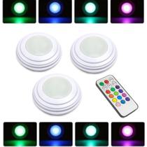 Kit 3 Luminárias Lâmpadas Redondas Adesivas A Pilhas Rgb