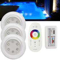 Kit 3 Luminárias Led 12V De Piscina RGB 9W Com Controladora (Módulo Central) + Controle Touch Screen + Fonte De Energia