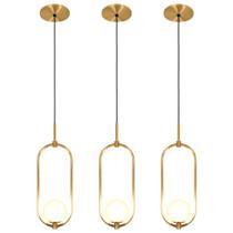 Kit 3 Luminárias Lustre Arco Dourado Globo Cama Quarto 43Cm
