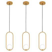 Kit 3 Luminárias Pendente Arco Globo Vidro Sala Cama Dourado