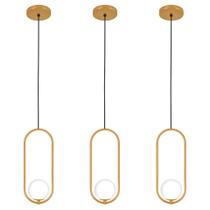 Kit 3 Luminárias Pendente Arco Globo Vidro Sala Cama Dourado