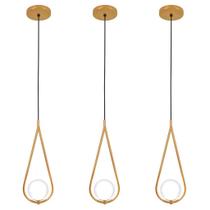 Kit 3 Luminárias Pendente Gota Globo Vidro Quarto Dourado