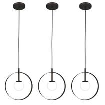 Kit 3 Luminárias Pendente Teto Círculo Globo Moderno Preto
