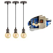 Kit 3 Luminárias Pendentes Retro Vintage De Metal Com Lâmpadas Formato Globo Com Filamento Led G95 Cor 2300K Âmbar Kit 3 Luminárias Pendentes Retro Vintage De Metal Com Lâmpadas Formato Globo Com Filamento Led G95 Cor 2300K Âmbar