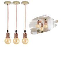 Kit 3 Luminárias Pendentes Retro Vintage De Metal Com Lâmpadas Formato Globo Com Filamento Led G95 Cor 2300K Âmbar