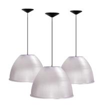 Kit 3 Luminárias Prismática Para Galpão Pavilhão Industrial 16 Pol 40cm Cabo 3M