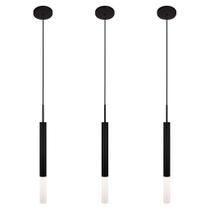 Kit 3 Luminárias Teto Pendente Tubo Difusor Balcão Preto