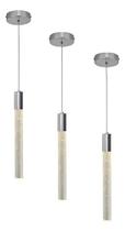 Kit 3 Lustre de Cristal Pendente LED 5w Vidro Cilíndrico Tubo Luminária Minimalista Decorativa Casa Quarto Sala Estar Jantar Cozinha Hall de Entrada