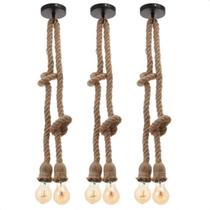 Kit 3 Lustre Pendente Bravalumi Corda Rustic Duplo E27