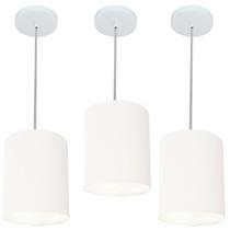 Kit/3 Lustre Pendente Cilíndrico Md-4012 Cúpula em Tecido 18x25cm Branco - Bivolt Kit/3 Lustre Pendente Cilíndrico Md-4012 Cúpula em Tecido 18x25cm Branco - Bivolt