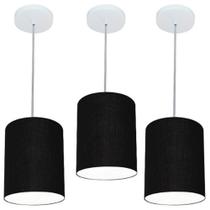 Kit/3 Lustre Pendente Cilíndrico Md-4012 Cúpula em Tecido 18x25cm Preto - Bivolt Kit/3 Lustre Pendente Cilíndrico Md-4012 Cúpula em Tecido 18x25cm Preto - Bivolt