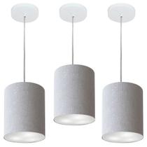 Kit/3 Lustre Pendente Cilíndrico Md-4012 Cúpula em Tecido 18x25cm Rustico Cinza - Bivolt Kit/3 Lustre Pendente Cilíndrico Md-4012 Cúpula em Tecido 18x25cm Rustico Cinza - Bivolt