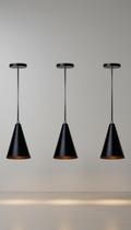 Kit 3 Lustre Pendente Cone Alumínio Preto Cobre