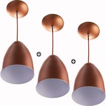 Kit 3 Lustre Pendente Cone De Alumínio 20x14cm Cobre Kit 3 Lustre Pendente Cone De Alumínio 20x14cm Cobre