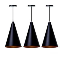 Kit 3 Lustre Pendente Cone M Preto Alumínio Decoração