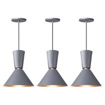 Kit 3 Lustre Pendente Cone Rio em Alumínio Cinza