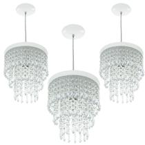 Kit 3 Lustre Pendente De Cristal Acrílico Manucrilic Branco