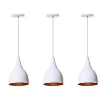 Kit 3 Lustre Pendente Gota Branco Alumínio Decorações Kit 3 Lustre Pendente Gota Branco Alumínio Decorações