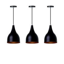 Kit 3 Lustre Pendente Gota Preto Alumínio Decorações