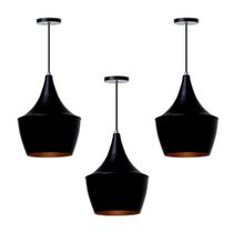 Kit 3 Lustre Pendente Interno Balão Preto Com Cobre