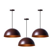 Kit 3 Lustre Pendente Interno Balcão Jantar Meia Lua 40 Cm
