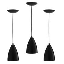 Kit 3 Lustre Pendente LowCost Cone Vegas Alumínio Preto