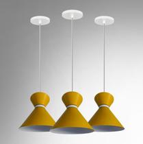 Kit 3 Lustre Pendente Luxo Rainha Elisabeth Amarelo Branco Kit 3 Lustre Pendente Luxo Rainha Elisabeth Amarelo Branco
