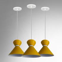Kit 3 Lustre Pendente Luxo Rainha Elisabeth Amarelo Branco Kit 3 Lustre Pendente Luxo Rainha Elisabeth Amarelo Branco