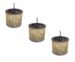 Kit 3 Lustre Pendente Moderno Luminária Rustica Bambu Frisos
