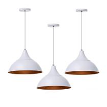 Kit 3 Lustre Pendente Panamá Branco Com Cobre Alumínio Kit 3 Lustre Pendente Panamá Branco Com Cobre Alumínio