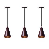 Kit 3 Lustre Pendentes Interno Cone P Alumínio Decorações