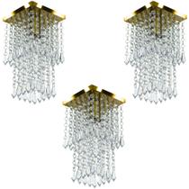 Kit 3 Lustre Plafon De Cristal Acrilico Spark Dourado