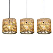 Kit 3 Lustre Rustico Pendente Luminária Teto Taboa Fibra Natural Tamanhos P M G