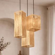 Kit 3 Lustres Artesanais Retangulares PMG em Palha Natural