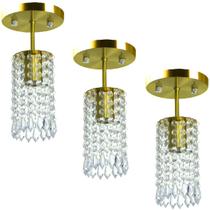 Kit 3 Lustres Clearcrillic Cristal Acrílico Redondo Dourado Kit 3 Lustres Clearcrillic Cristal Acrílico Redondo Dourado