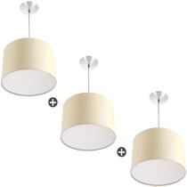 Kit 3 Lustres Cupula Pendente Dome 30x20cm Magnífico Bege Kit 3 Lustres Cupula Pendente Dome 30x20cm Magnífico Bege